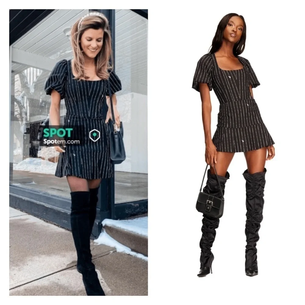 I.AM.GIA Chelsey Black Pinstripe Puff Sleeve Mini Dress Corset Small NWT - Picture 9 of 14